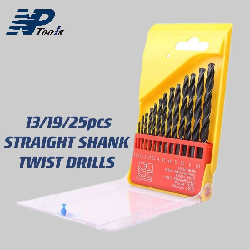 13/19/25pcs Straight Shank Twist Drill With Plastic Box